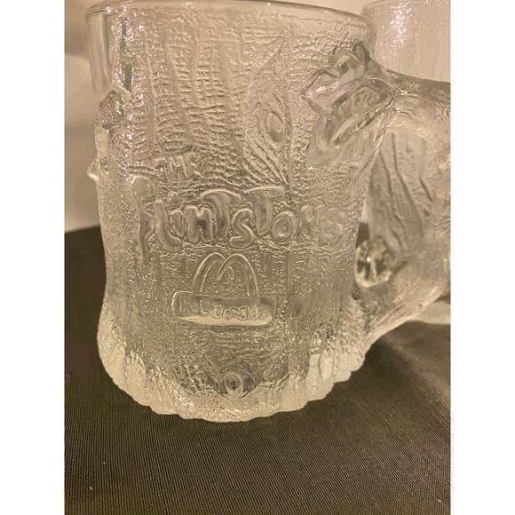 Set of 2 clear glass Flintstones "Roc McDonald" Mugs 1993 McD,Inc. 2 designs EUC - Picture 10 of 16